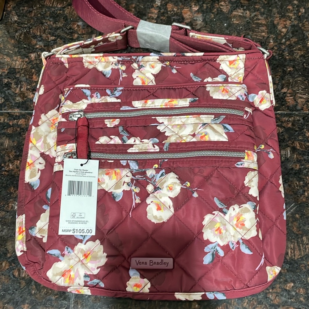 NWT Vera Bradley Blooms and Branches Triple Zip Hipster
